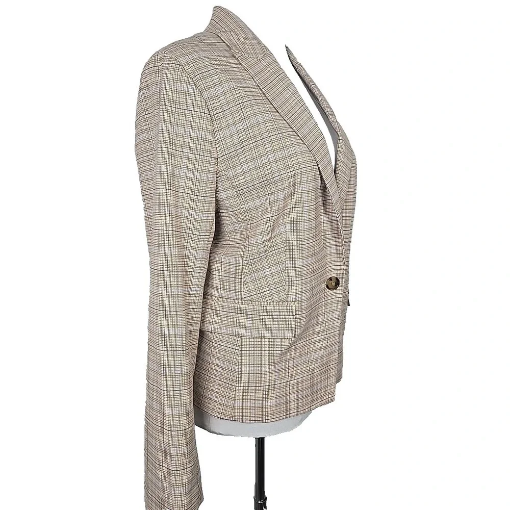 Ann Taylor‎ Beige/ Brown Plaid Blazer Suit Jacket Career Size 14
